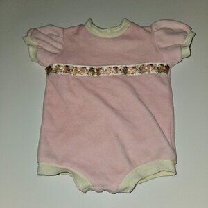 VTG Little Angel Teddy Bear Bodysuit 6-12 Months Pink Terrycloth Ivory